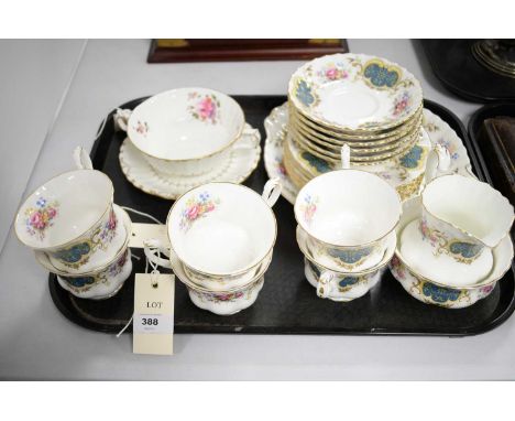 Royal Albert 'Berkley' pattern tea service, comprising six trios, cream, sugar and sandwich plates; and a Royal Crown Derby t