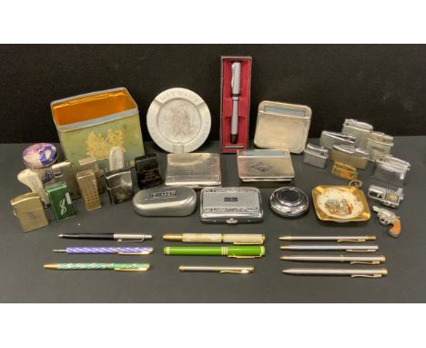 Smoking Interest - assorted pocket lighters, tobacco boxes, ashtrays etc inc Ronson, Streamline, Hadson, McEwan's Ales ashtra
