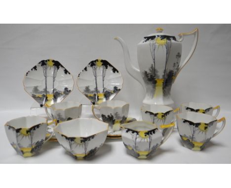 A fourteen-piece Shelley part-tea service in the 'Tall Trees' pattern