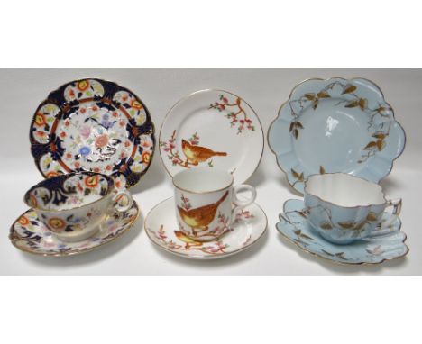 Fourteen mixed Wileman china trios and two English china similar; and a Wileman pottery mug