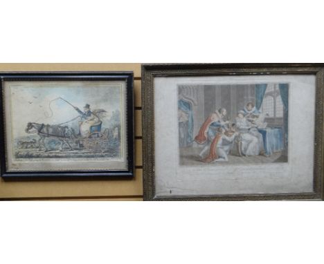 AFTER BARTOLOZZI coloured engraving print - entitled 'The Dukes of Northumberland and Suffolk praying Lady Jane Gray to accep