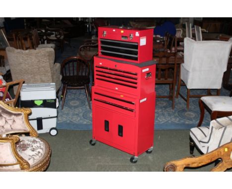 A Halfords professional red tool chest  containing polishing and sanding stones plus other small tools 