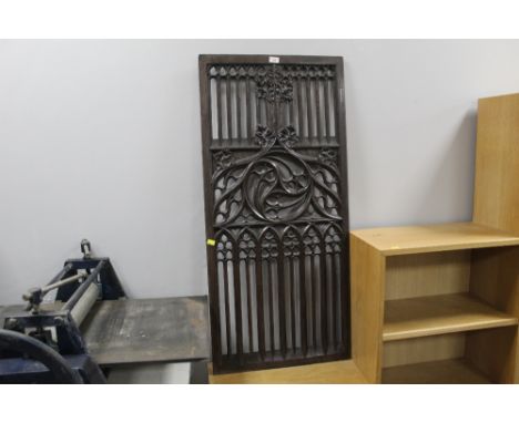 A Gothic style oak pierced panel 116 cm x 54 cm 