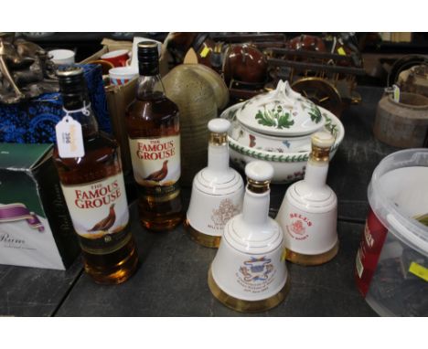 2 1l bottles of The Famous Grouse Scotch Whisky and 3 Bell's Scotch whisky bells