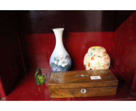 A Royal Copenhagen floral decorated vase, a masons iron stone bittersweet ginger jar, a medina glass bird ornament and mother