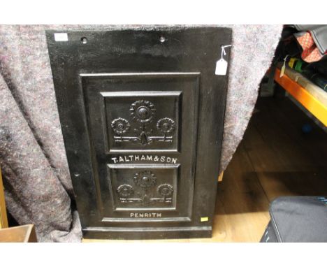 A 'T.Altham and Son, Penrith' black painted cast iron panel