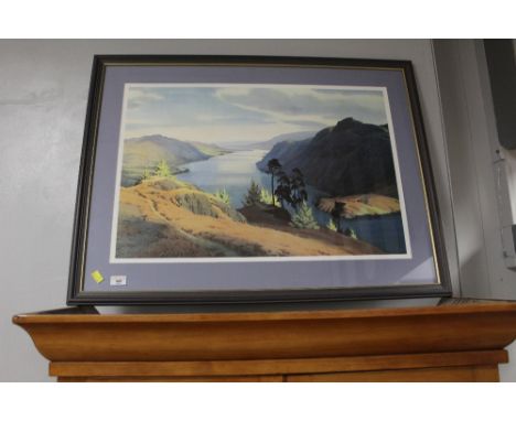 A framed and mounted William Heaton Cooper print of a Lakeland scene, possibly Ullswater, 89 cm x 67 cm