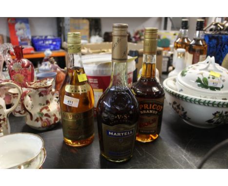 3 bottles of alcohol to include Apricot Brandy, Napoleon French Brandy and Martell Cognac 