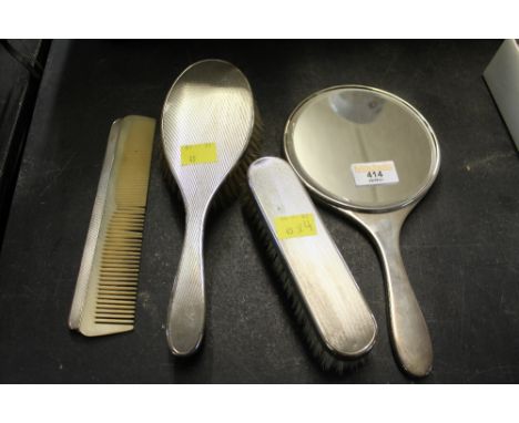 4 London silver items to comprise dressing table mirror, 2 brushes and comb 