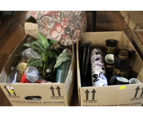 2 boxes of household items and mixed ceramics to include Denby part coffee service