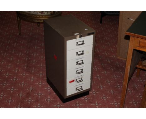 A Bisley flight of 6 metal drawers containing mixed small tools and parts