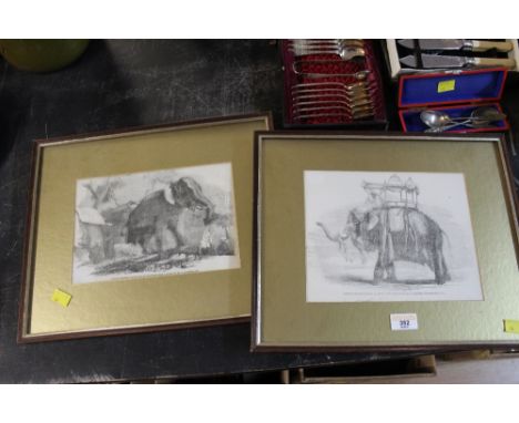 2 framed and mounted Indian elephant prints from drawings by Mr W Carpenter
