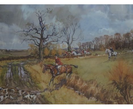 JOHN KING, 'The Croome and West Warwickshire Foxhounds leaving Aston Hays, White Ladies Aston', Limited Edition colour Print,