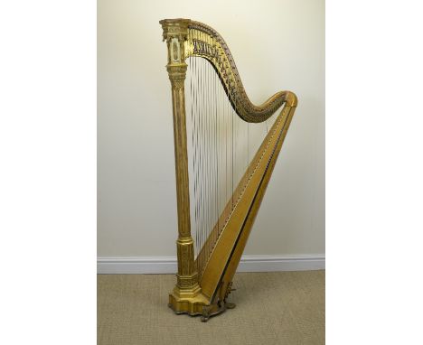 A 19th Century maple and gilt Harp inscribed Sebastian and Pierre Eraro's Patent, No 5131, 18 Great Marlborough Street, Londo