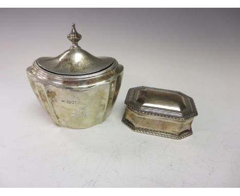 A Victorian silver octagonal Tobacco Box with gadroon rims, Chester 1899, and a shaped oval Tea Caddy engraved Perceval crest