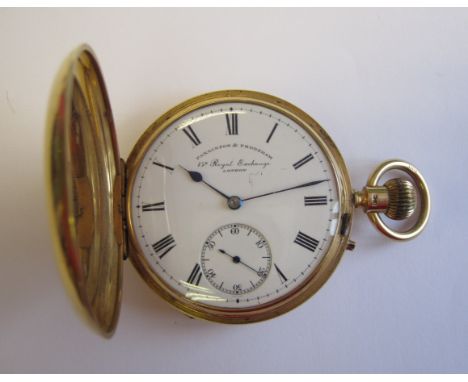 An Edward VII 18ct gold cased Gentleman's Hunter Pocket Watch with white enamel dial inscribed Parkinson & Frodsham, subsidia