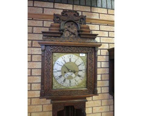 A Longcase Clock with square brass dial having silvered chapter ring inscribed John Stancliffe, date aperture, corner spandre