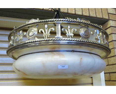 A 19th Century circular Ceiling Light the pierced and moulded silver plated frame above a contoured alabaster dome on four su