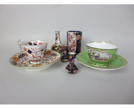 Five 19th Century Davenport Cups, ten Saucers and a Plate with Imari design, a quantity of Copeland & Garrett Cups and Saucer