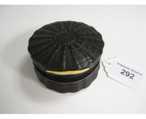 A 19th Century engine turned circular Box with interior miniature of rural landscape, probably gold mounts, 2 3/4in