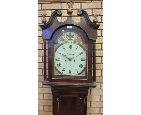 An early 19th Century Longcase Clock with arched dial painted roses and urn, inscribed Jas Davidson, Old Deer, subsidiary dat