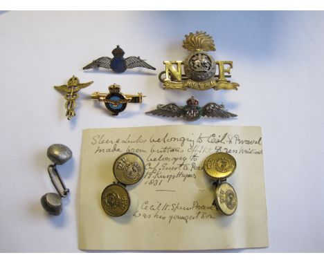 A Diamond and Enamel RAF Sweetheart Brooch in white gold, stamped 9c, an enamel RAF Badge, two gilt metal Badges, a Royal Nor
