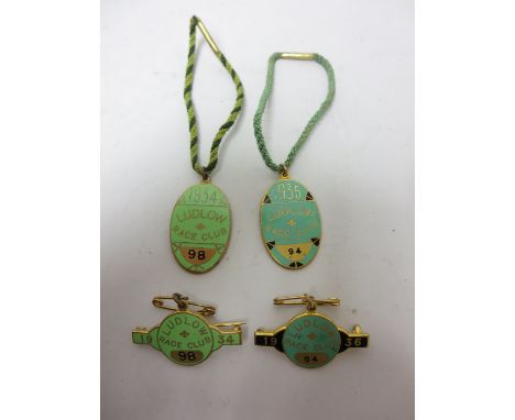 Four Ludlow Race Club enamel Badges: 1934 x 2 and 1936 x 2