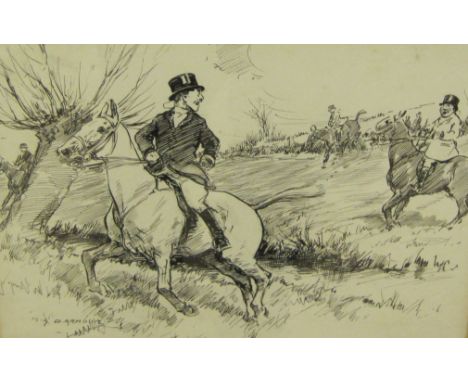 GEORGE DENHOLME ARMOUR. 'Aren't you coming Over', signed, pen and ink sketch, 7 x 10 in