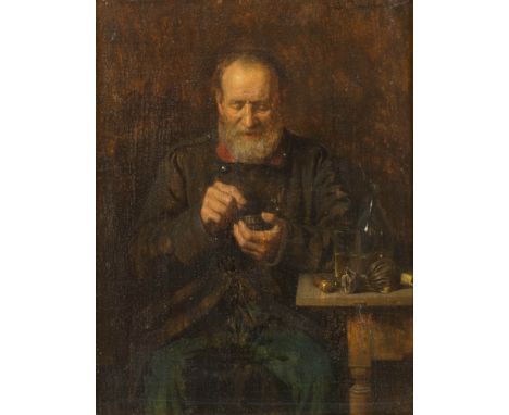 Friedrich Friedländer (1825 Kohljanowitz - 1901 Wien)Stillvergnügt, Öl auf Holz, 23,5 cm x 18 cm, signiertFriedrich Friedländ
