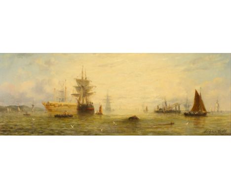 William Adolphus Knell (1805 Carisbrooke - 1875 Kentish Town)Vor dem Hafen, Öl auf Holz, 21 cm x 50 cm, signiert, minimale Fa