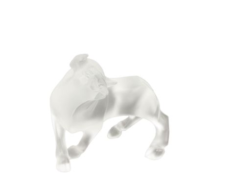 Stier, Lalique, Frankreich, 20. Jh., Kristallglas, satiniert, Höhe 13 cm, Manufakturmarke, leichte GebrauchsspurenBearLalique