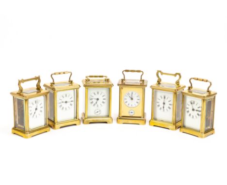 Konvolut Reiseuhren, 6-tlg., Reiseuhr, Schweiz, Matthew Norman, 2. Hälfte 20. Jh., 8-Tage-Uhrwerk, Kaliber 1754, Messing, wei