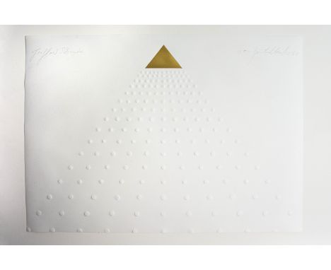 Günther Uecker (1930 Wendorf) (F)Pyramide mit Goldspitze, Prägedruck auf Bütten, 50 cm x 68 cm Blattmaß, signiert, 1980 datie
