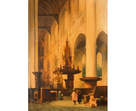 A. Hoeman (19. Jh.)Kircheninterieur, Öl auf Holz, 33,4 cm x 24,2 cm, signiert, minimale FarbabplatzerA. Hoeman (19th C., Neth