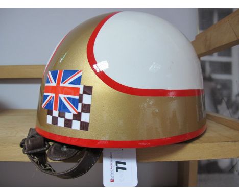 Everoak Period Pudding Basin Motorbike Helmet, restored in Mike Hailwood colours, interior some wear. 