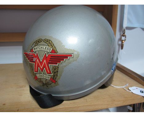 Late Pudding Basin Motorbike Helmet, British by Rowbilt, unrestored, matchless transfer to front. 