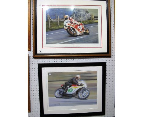 After Graham Bosworth- 'Mike the Bike', Framed, plus after Rod Organ-'Memorial', graphite signed, Mike Hailwood interest, bot