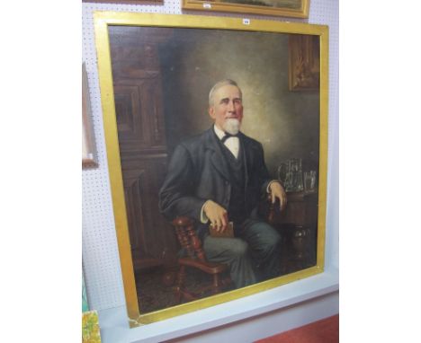 XIX Century English School, Portrait of a Society Gentleman seated in captains chair, oil on board, 125 x 100cms. 