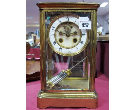 XIX Century Brass Cased Mantle Clock, with 8 day movement, black Roman numerals to white enamel chapter ring stamped 1603 to 