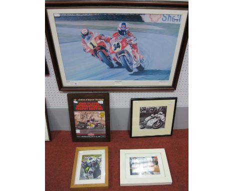 Four Motorbike Autographs, Kenny Roberts (2) Phil Read' James Toseland all framed, plus a signed print 'Revin' Kevin'. 
