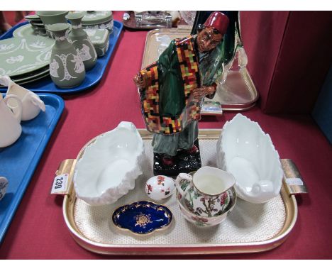 Doulton 'Carpet Seller' Figure HN 1464, pair of comport shell dishes, pin tray, sugar and cream, mini egg:- One Tray 