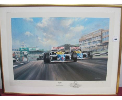 'True Brit' by Alan Fearnley Coloured Print, 36.5 x 55.5cm graphite signed by artist and Nigel Mansel, limited edition 101 of