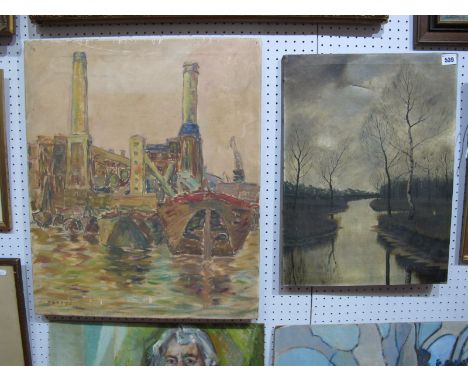 J R Keys 'Deptford Power Station' Oil on Canvas 61 x 51cms signed lower left, "P.L.A Staff Arts and Crafts exhibition 1968 la