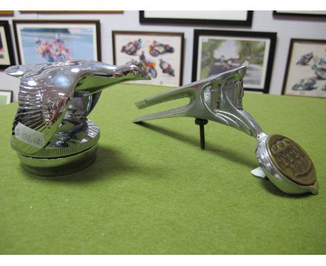 A Graham Paige Car Bonnet Badge, featuring the three brothers Insignia, circa 1930's, a modern metal flying bird radiator cap
