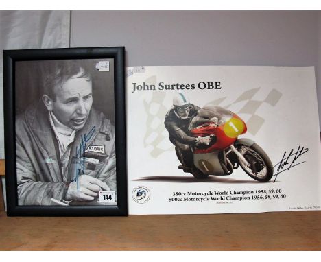 Two John Surtees Autographs, one on foundation print, one on photograph. 