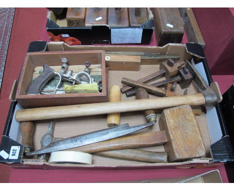 Stanley No 50 Combination Plane, Sorby Spoke Shake Preston marking gauge and spirit level, axe, etc:- One Box 