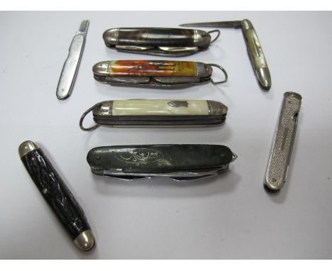 A Collection of Assorted Folding Pocket Knives, including "Johnson Weston Works Sheffield" with mother of pearl scales, Richa