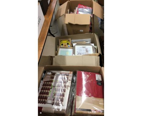 Three boxes assorted including curtains, frames etc. (as new)