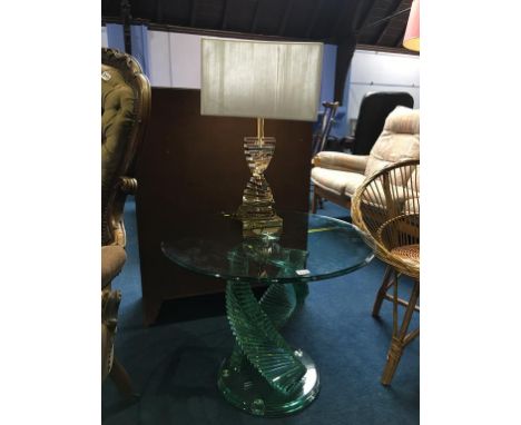 Glass occasional table and lamp