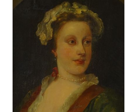 After William Hogarth, 19th century oil on canvas, portrait of Lavinia Duchess of Bolton, 30" x 24", framed 